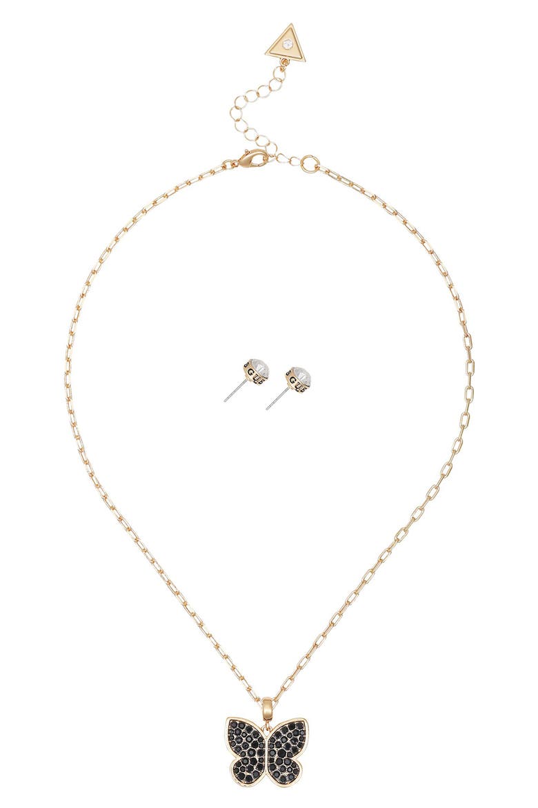 Butterfly Pendant Necklace & Stud Earrings Set, Alternate, color, GOLD/BLACK
