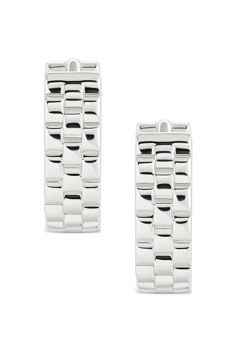 Honeycomb Huggie Hoop Earrings, Alternate, color, SILVER