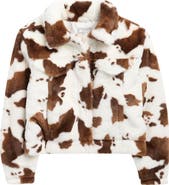 Tractr Kids' Cow Print Faux Fur Trucker Jacket