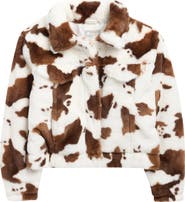 Tractr Kids' Cow Print Faux Fur Trucker Jacket
