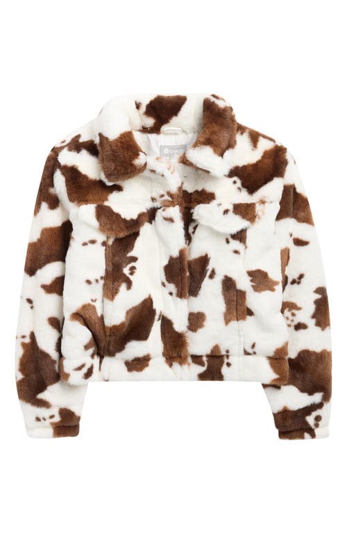 Tractr Kids' Cow Print Faux Fur Trucker Jacket In Brown