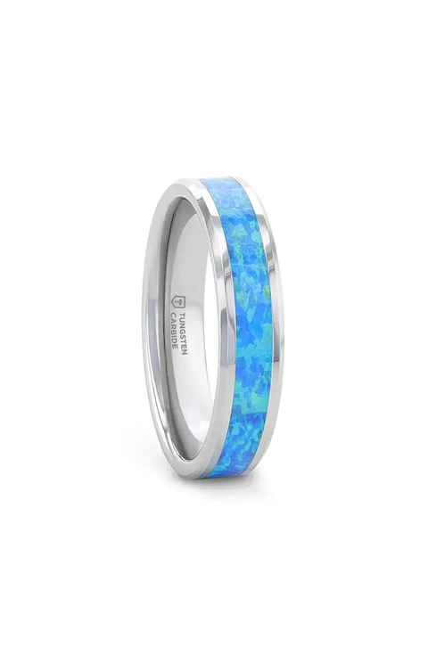 Quasar Tungsten Wedding Band With Opal Inlay
