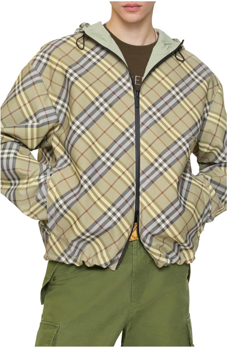 Burberry Reversible Check Hooded Jacket, Main, color, Glade Green
