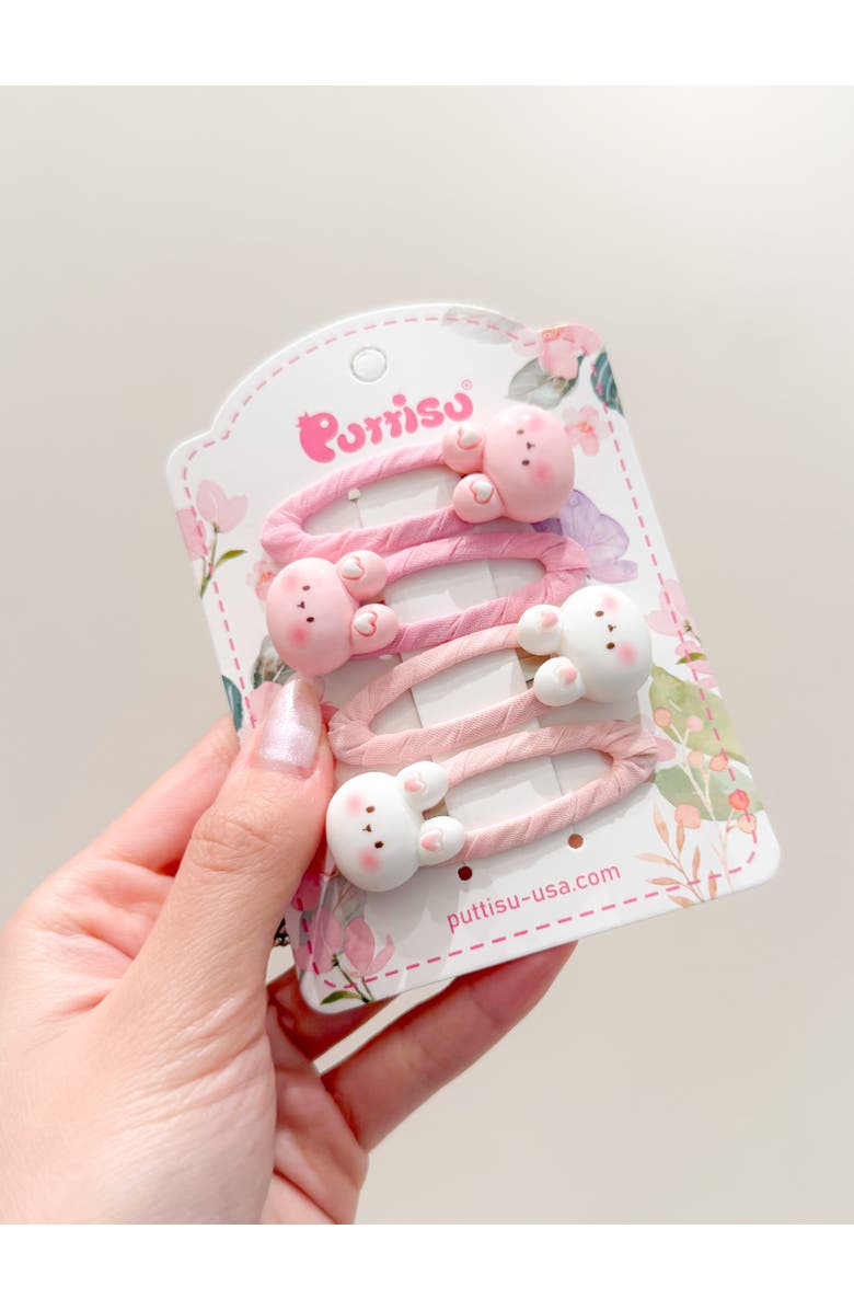 Puttisu 4pc Bunny Hug Snap Clip Set, Alternate, color, Baby Pink & Pastel Pink