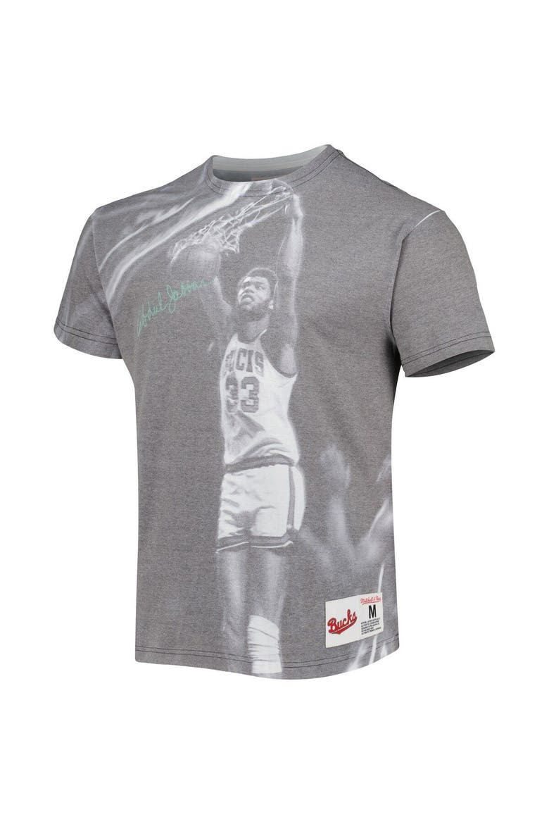 Men's Mitchell & Ness Kareem Abdul-Jabbar Heather Gray Milwaukee Bucks Above The Rim T-Shirt, Alternate, color, Heather Gray