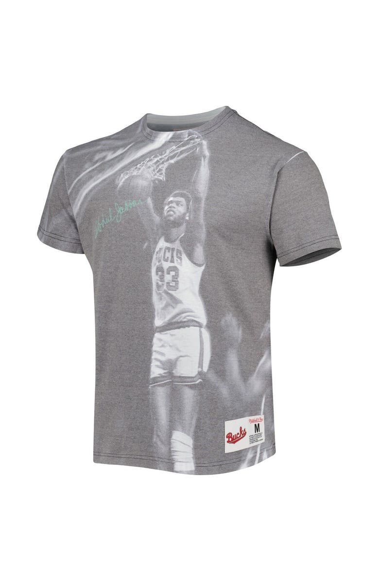 Mitchell & Ness Men's Mitchell & Ness Kareem Abdul-Jabbar Heather Gray Milwaukee Bucks Above The Rim T-Shirt, Alternate, color, 