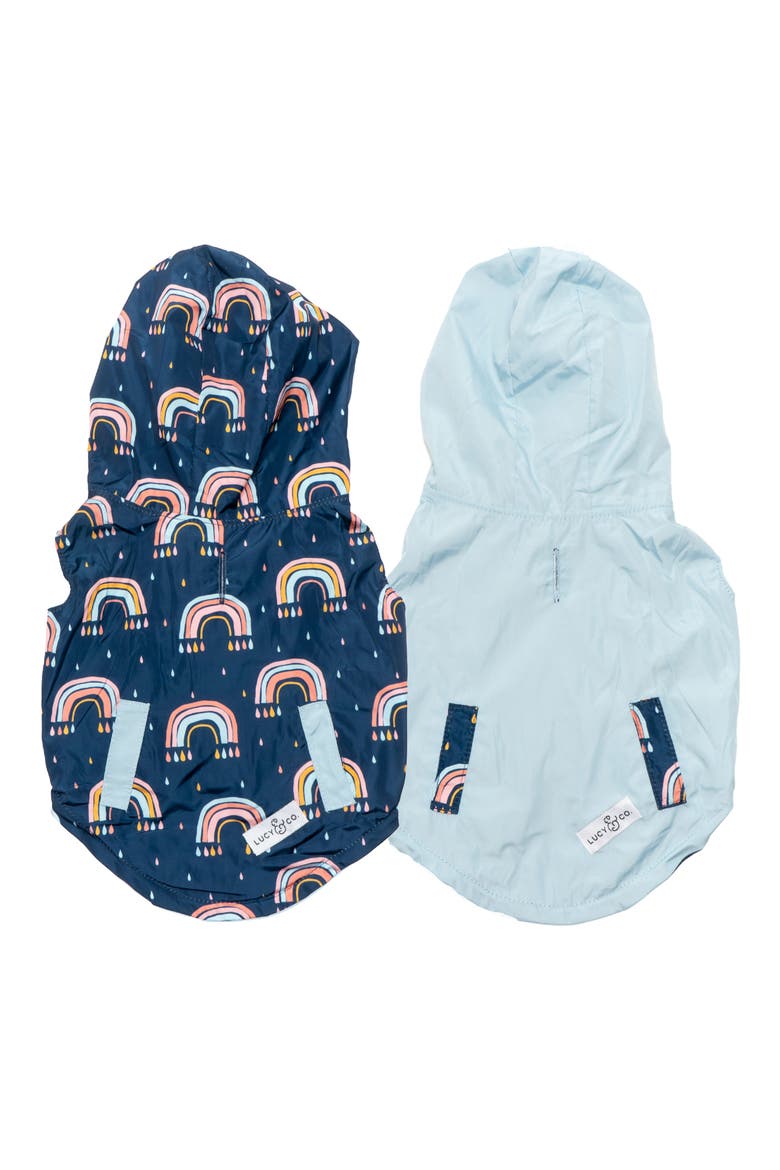 The Over the Rainbow Reversible Dog Raincoat, Main, color, NAVY