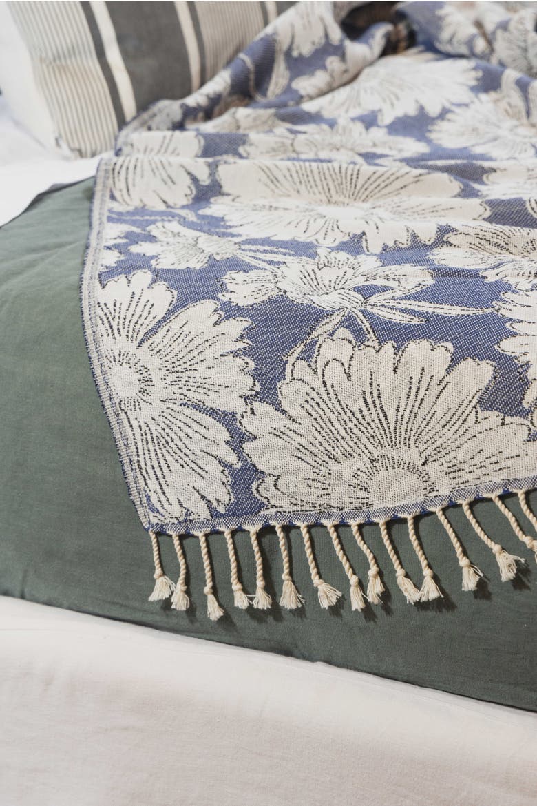 Garden Flower Organic Cotton Medium Weight Throw Blanket, Alternate, color, Navy