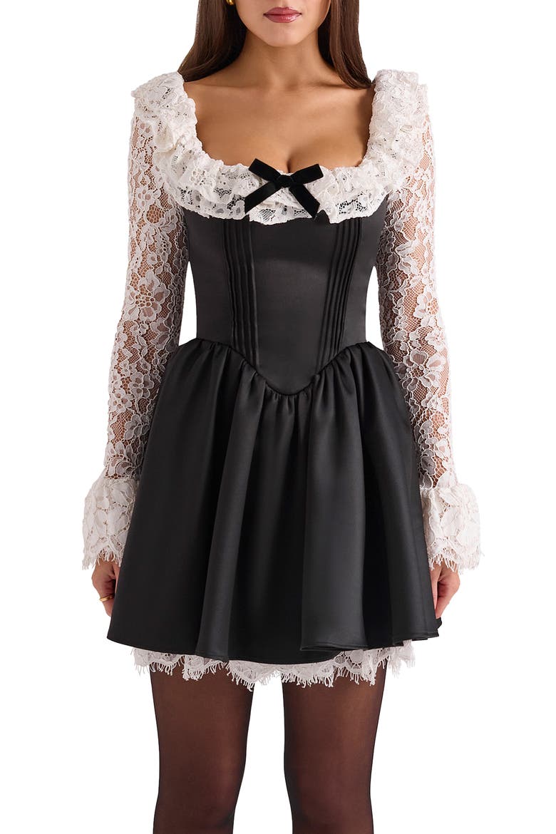 Long Sleeve Minidress, Alternate, color, IVORY BLACK