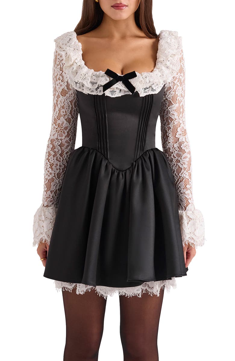 HOUSE OF CB Long Sleeve Minidress, Alternate, color, Ivory Black