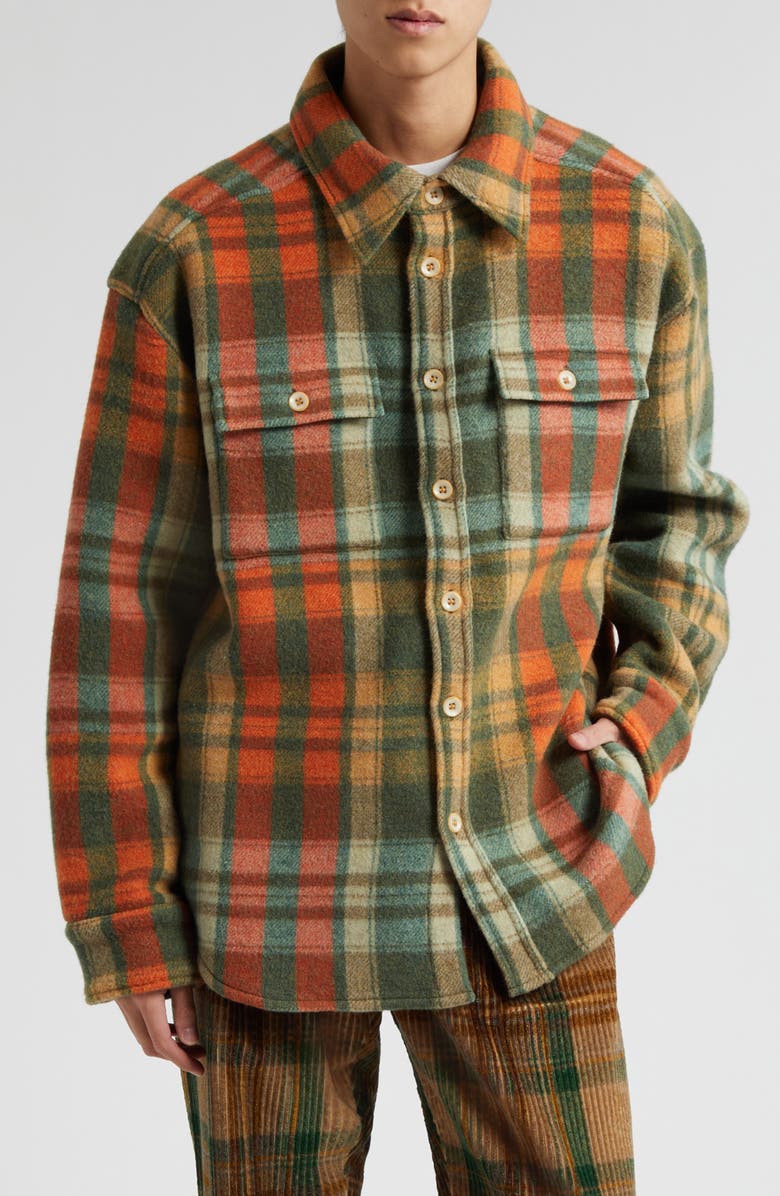 The Elder Statesman Plaid Wool Blend Felt Shacket | Nordstrom