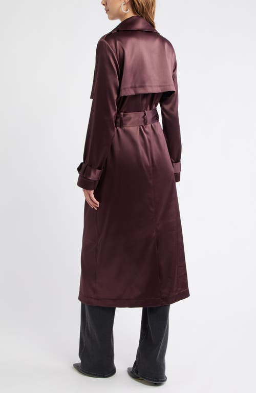 Open Edit Belted Satin Trench Jacket In Burgundy