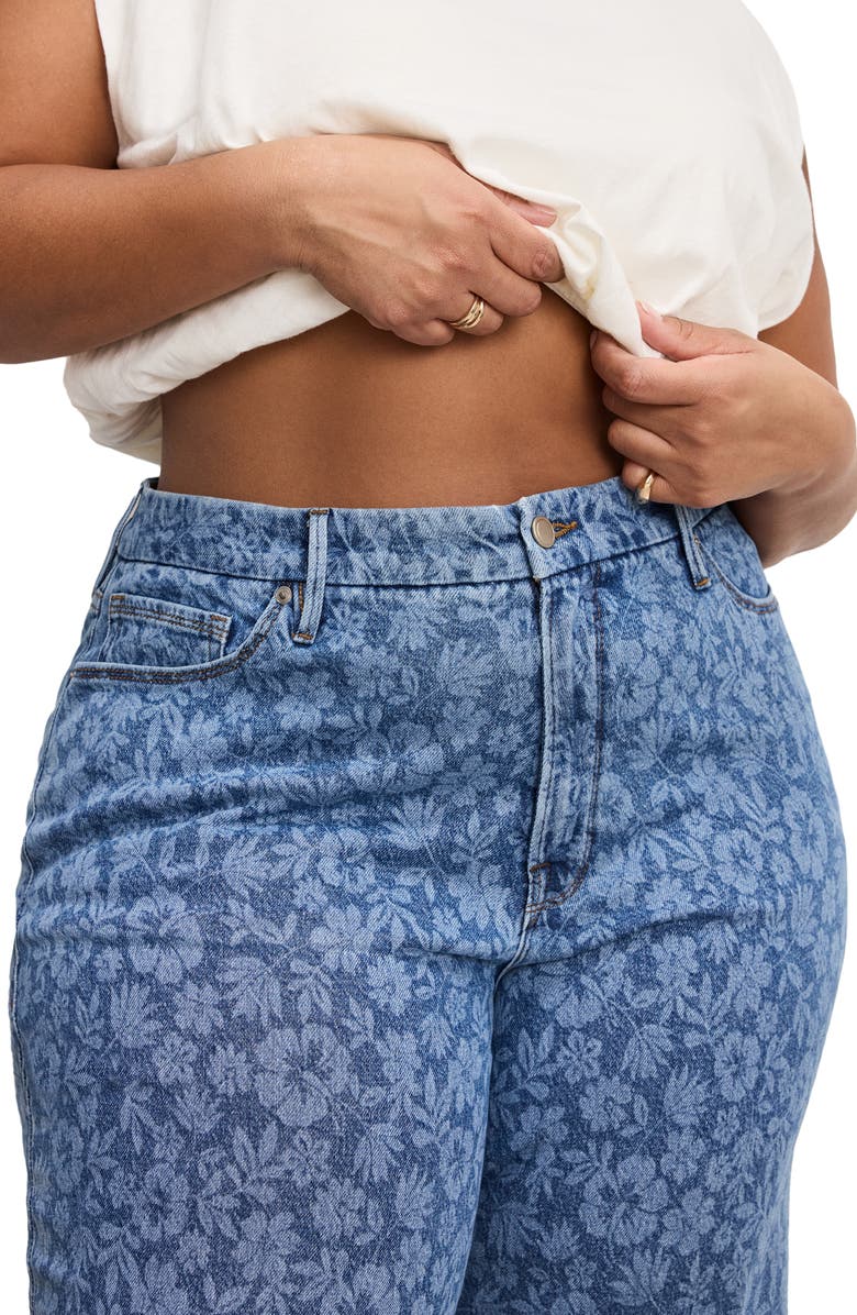 Good American Good Waist High Waist Crop Palazzo Jeans, Alternate, color, Hibiscus Bloom001