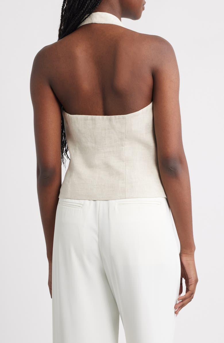 MANGO Boreli Linen Halter Vest, Alternate, color, Light Beige/ Pastel Grey