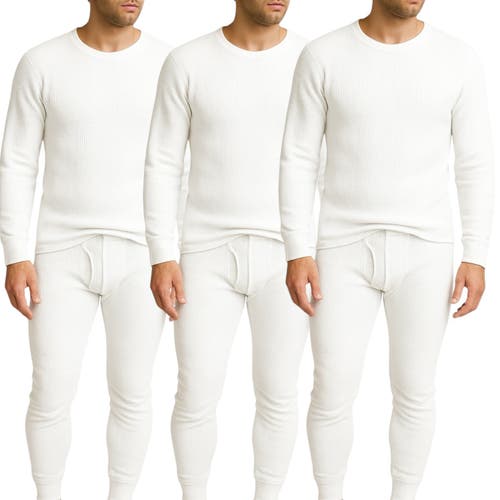 Benben 3 Pack Waffle Knit Thermal Loungewear Set In White