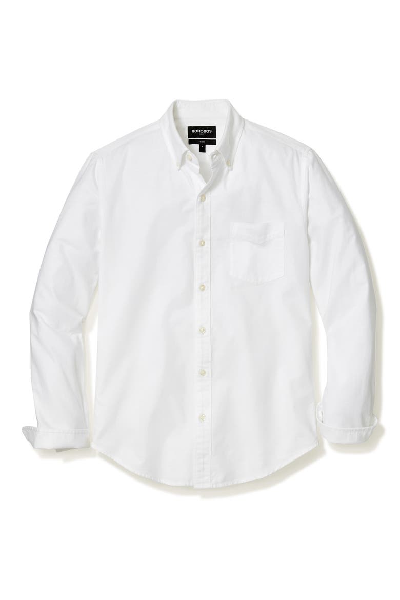 Slim Fit Solid White Stretch Cotton Button-Down Oxford Shirt, Alternate, color, SOLID - WHITE