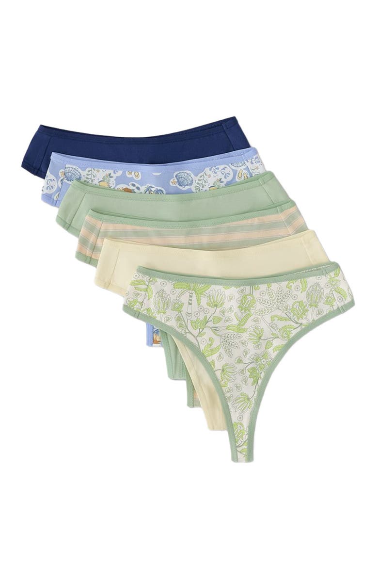 Pact Organic Cotton Everyday High Rise Thong 6-Pack, Alternate, color, Tourist