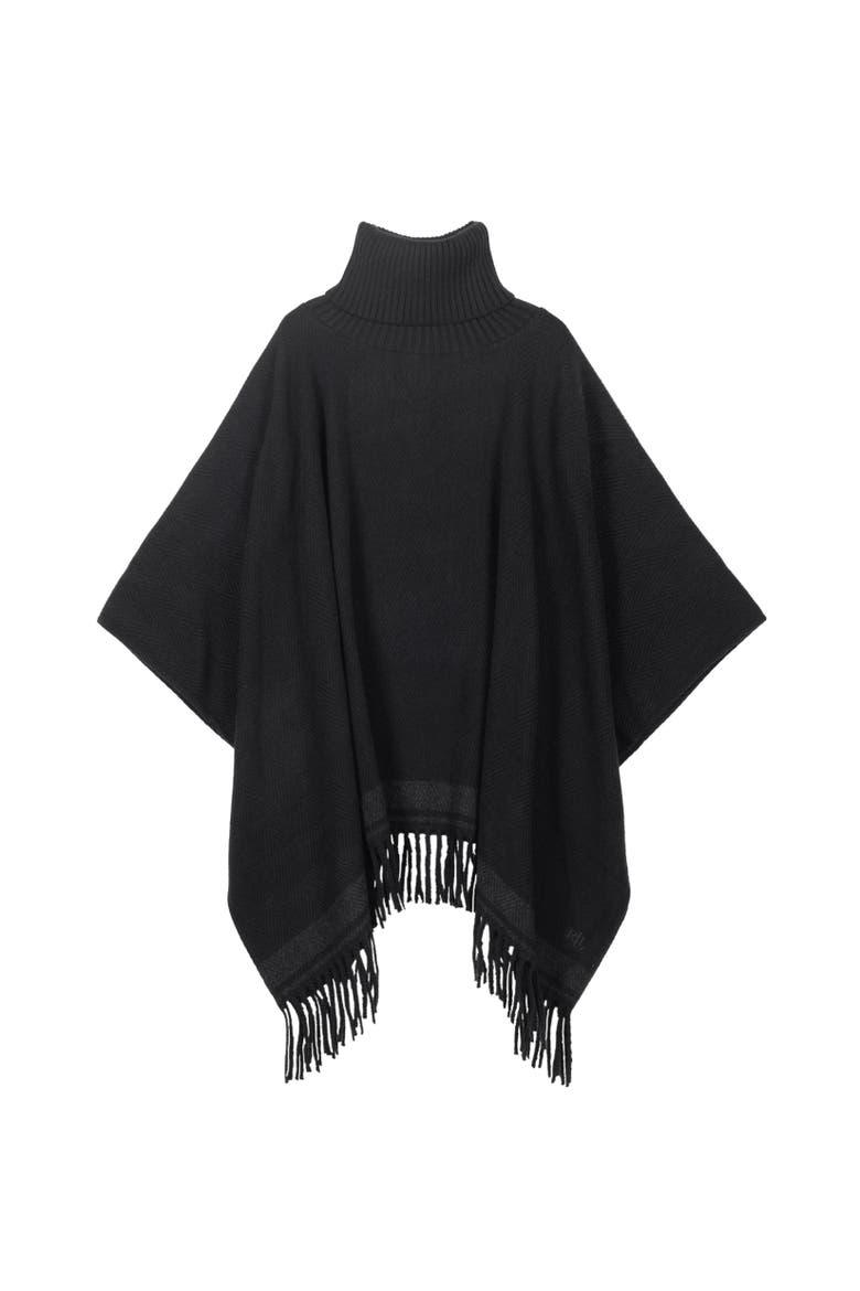 woven ruana with knit collar, Main, color, black/charcoal