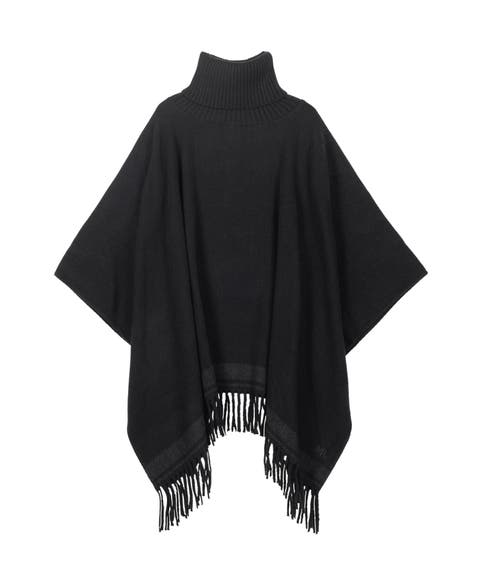 woven ruana with knit collar