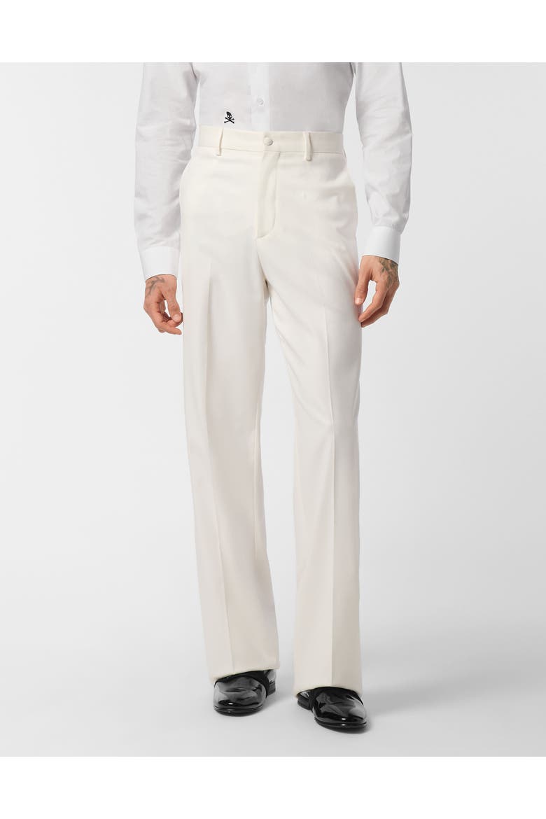 Wool Wide Leg Trousers Men, Main, color, white