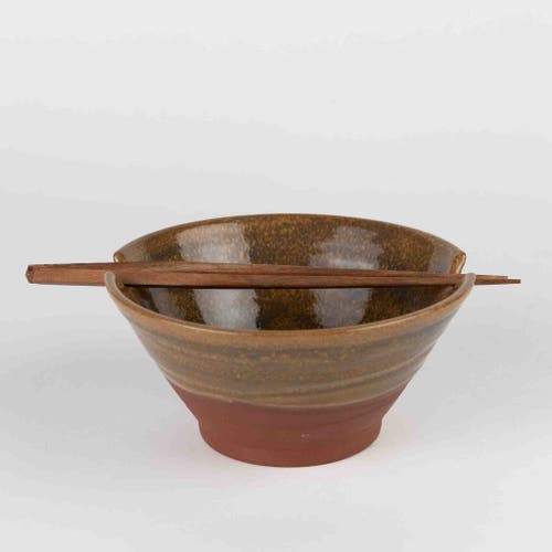 Ten Thousand Villages Chopsticks & Terracotta Bowl Set In Brown