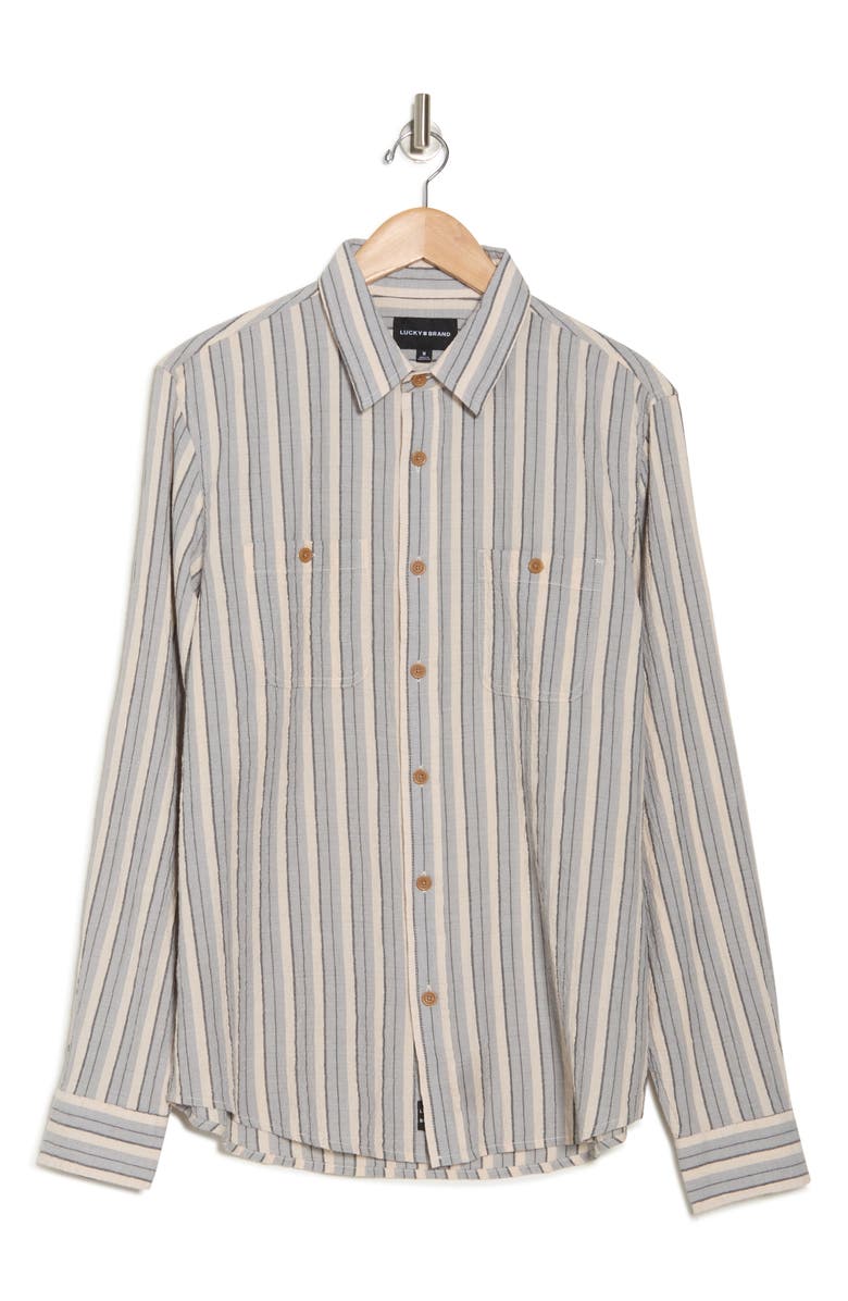 Lucky Brand Mason Long Sleeve Stretch Cotton Button-Up Work Shirt, Alternate, color, Blue/ Natural Stripe