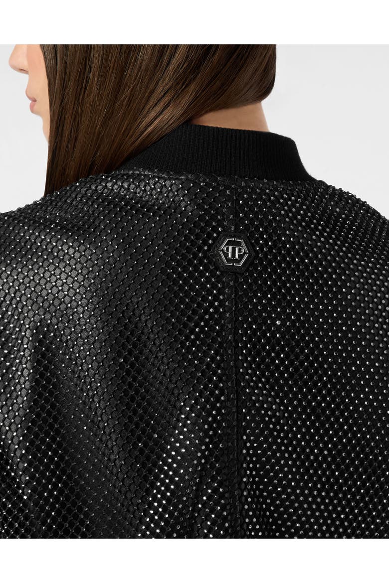 Leather Crop Bomber Crystal Women, Alternate, color, black