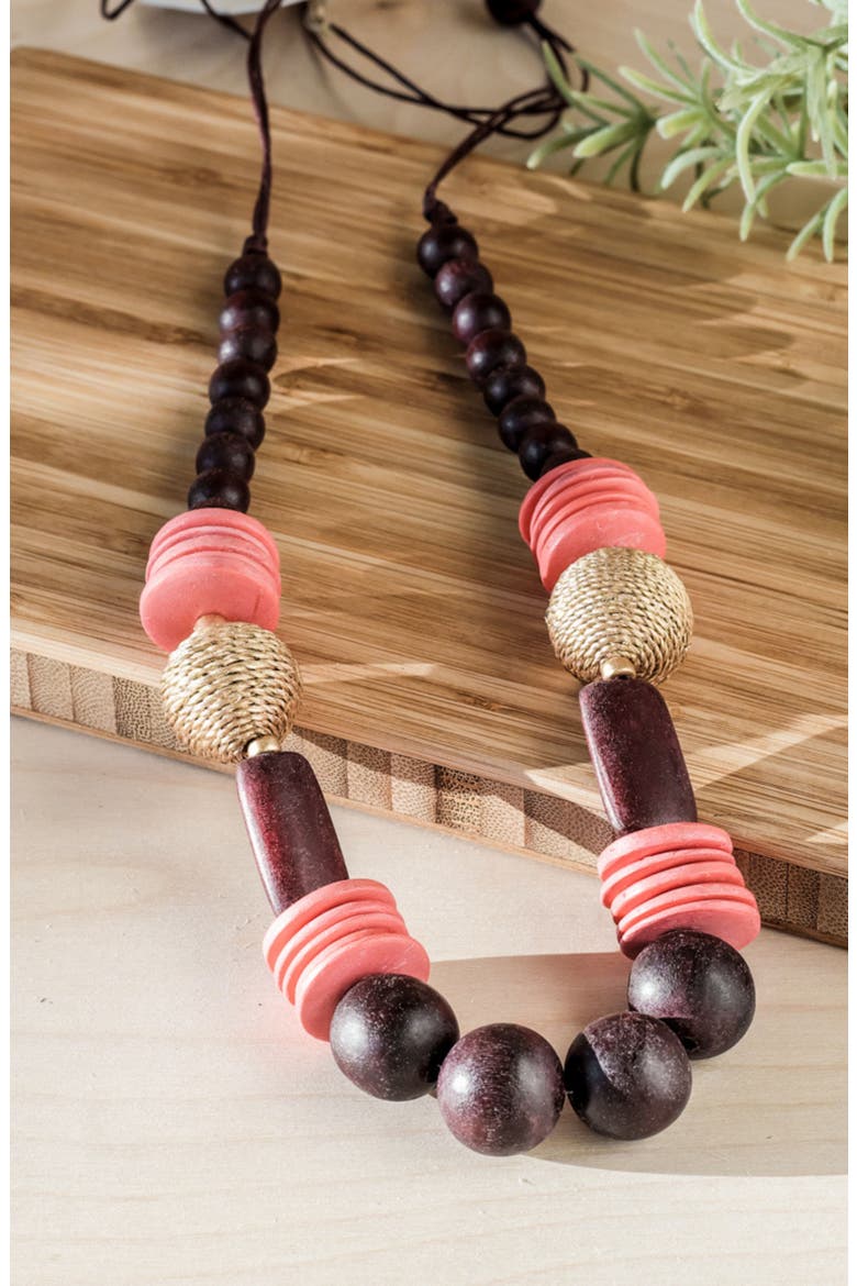 Bombon Wooden Necklace, Alternate, color, Burgundy & Gold