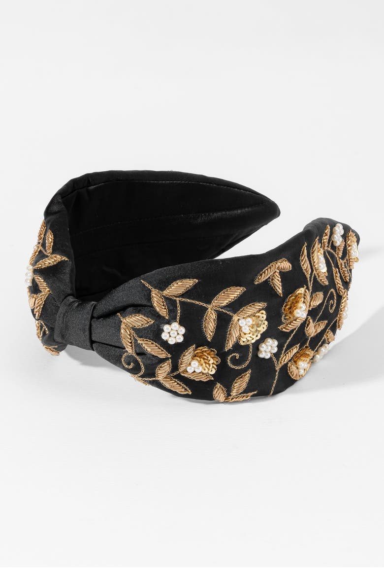 Midnight Bloom Embellished Headband, Alternate, color, Black