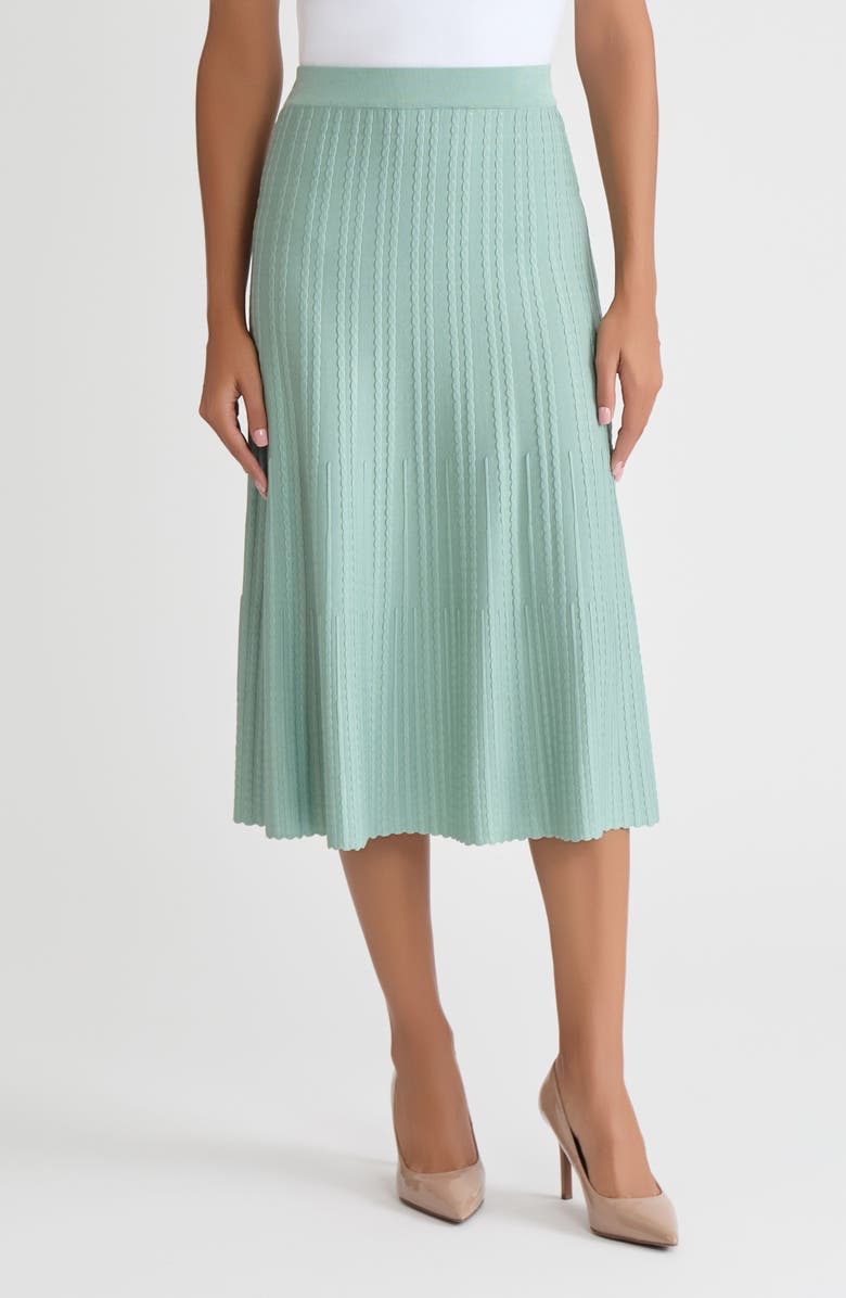 Misook Lightweight A-Line Ribbed Knit Midi Skirt, Main, color, Mystic Green