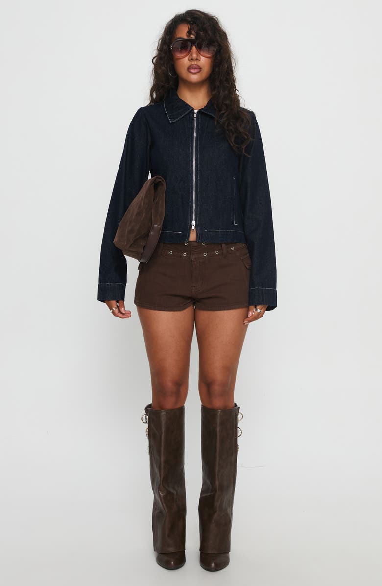 Princess Polly Reno Grommet Cotton Denim Shorts, Alternate, color, Brown Wash