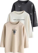 NEXT Kids' Pack of 3 Assorted Long Sleeve Slogan T-Shirts