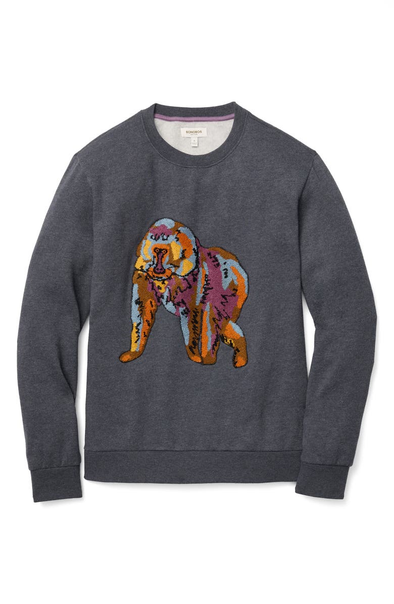 Bonobos Critter Appliqué Compact Fleece Sweatshirt, Alternate, color, Monkey Critter Fleece V3 C8