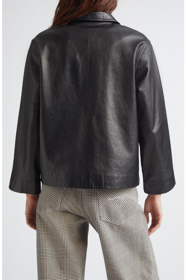 Relaxed Crop Leather Jacket, Alternate, color, BLACK