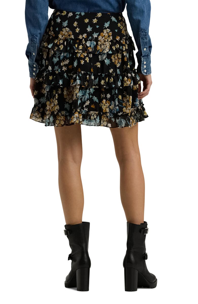 Lauren Ralph Lauren Crinkle Georgette Ruffle Miniskirt, Alternate, color, Black Multi