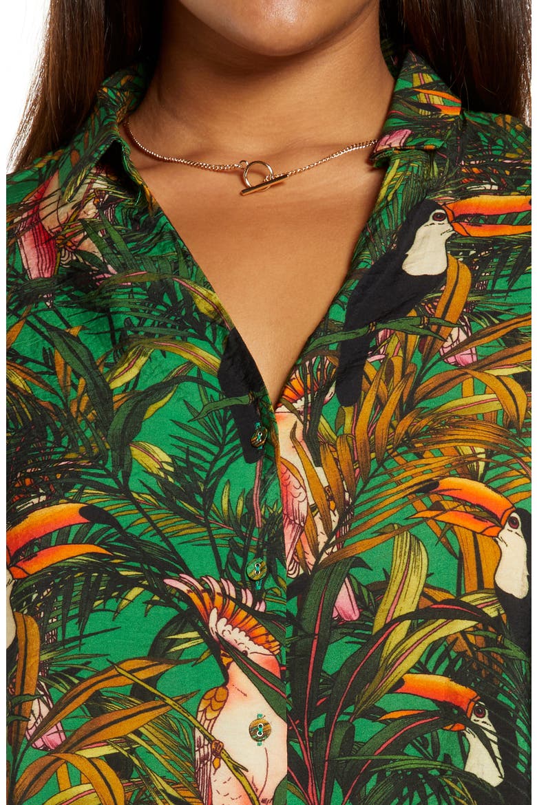 Green Parrot Button-Up Shirt, Alternate, color, MULTI