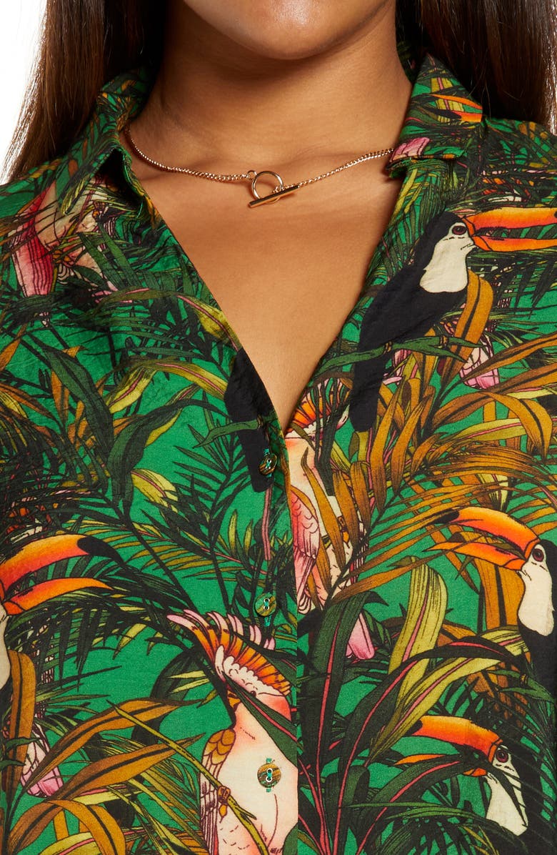 Never Fully Dressed Green Parrot Button-Up Shirt, Alternate, color,