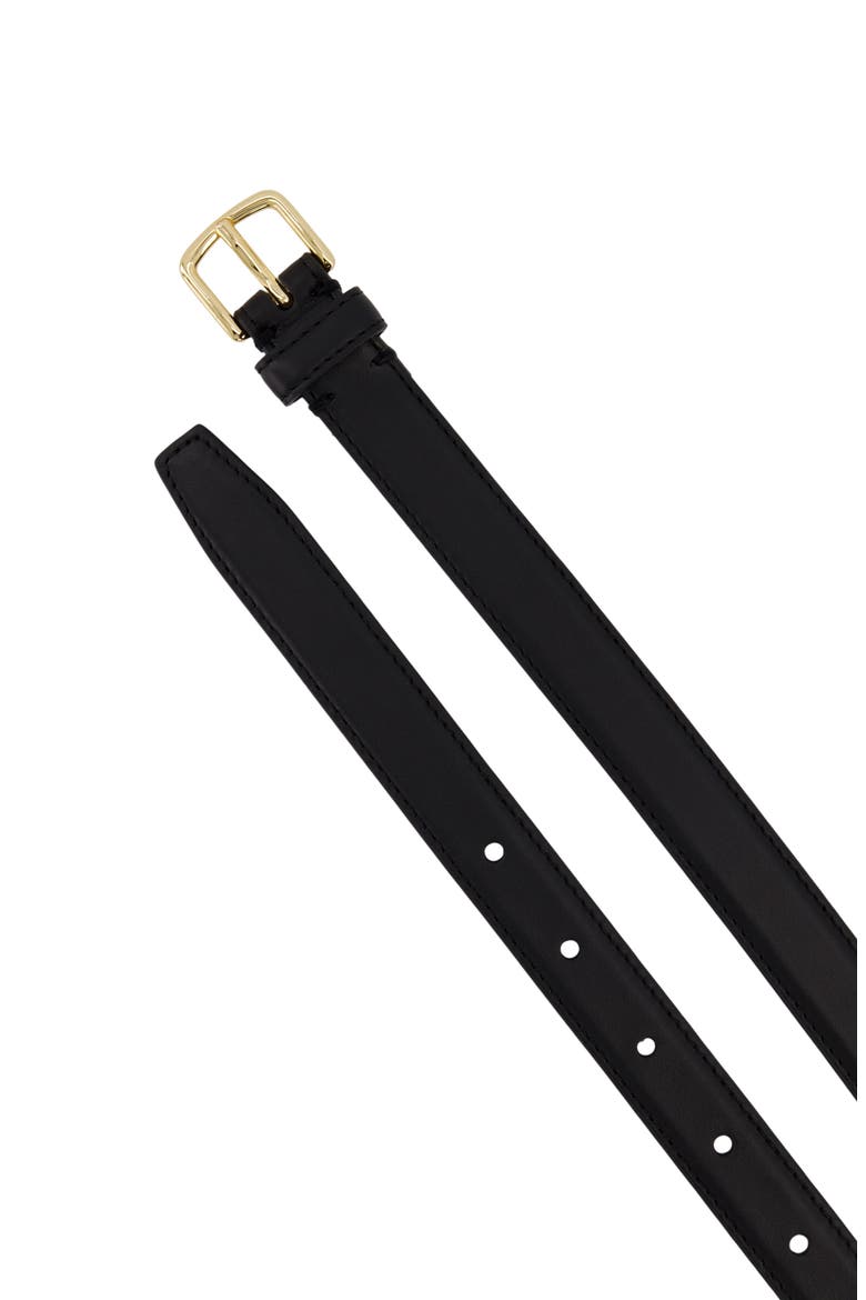Stitched Leather Belt, Alternate, color, BLACK / GOLD
