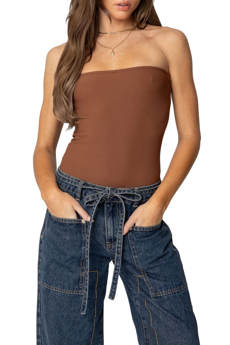 Loren Strapless Bodysuit, Main, color, BROWN