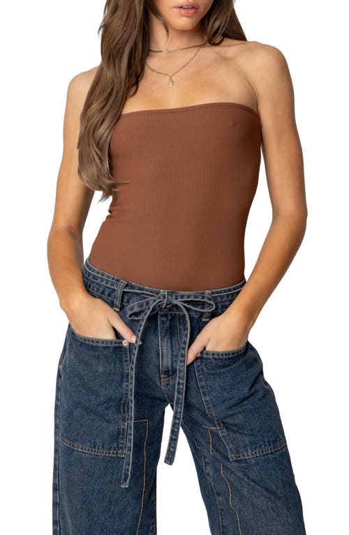 Edikted Loren Strapless Bodysuit In Brown