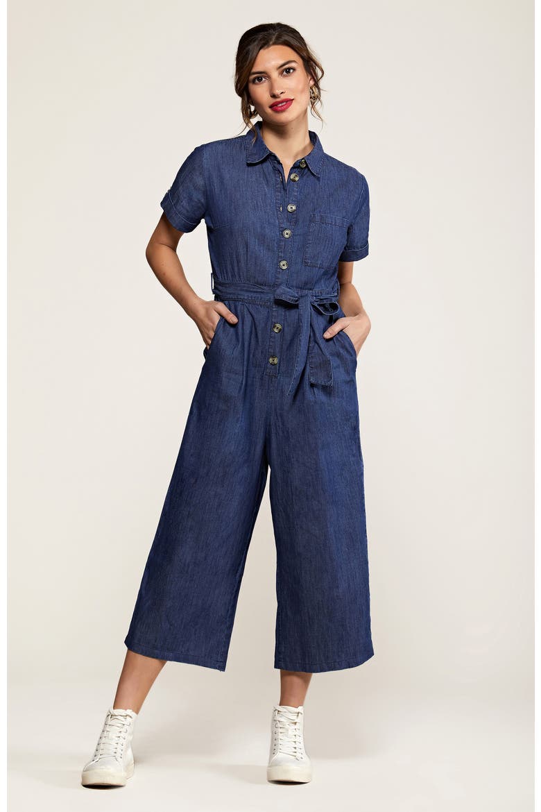 Chambray Light Denim Button Jumpsuit, Main, color, Blue