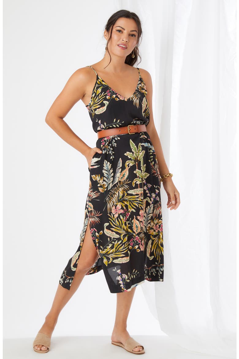 Printed Side Slit Midi Slipdress, Alternate, color, PRINT
