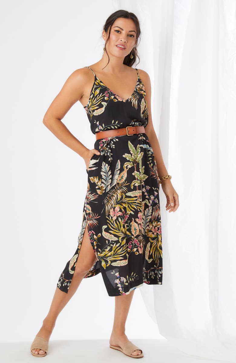 Karen Kane Printed Side Slit Midi Slipdress, Alternate, color,