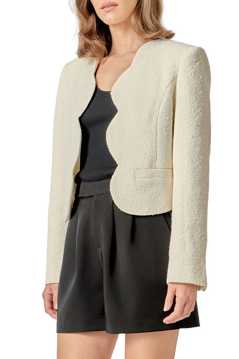 Scallop Trim Textured Woven Jacket, Alternate, color, WHITE
