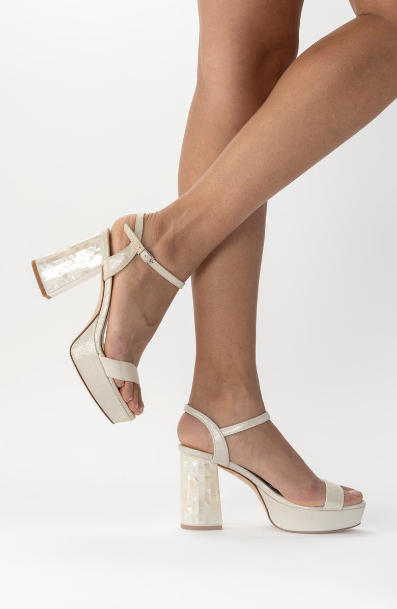 Freya Rose GiGi Ivory Ankle Strap Pearl Heel Sandal, Alternate, color, Ivory