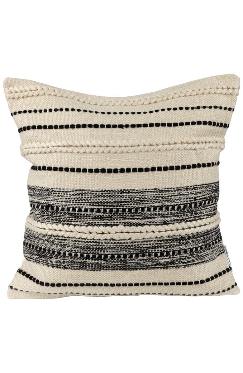 Northlight 20" Cream and Black Twisted Textured Block Handloom Woven Outdoor Square Throw Pillow, Main, color,