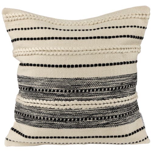 Northlight 20" Cream And Black Twisted Textured Block Handloom Woven Outdoor Square Throw Pillow