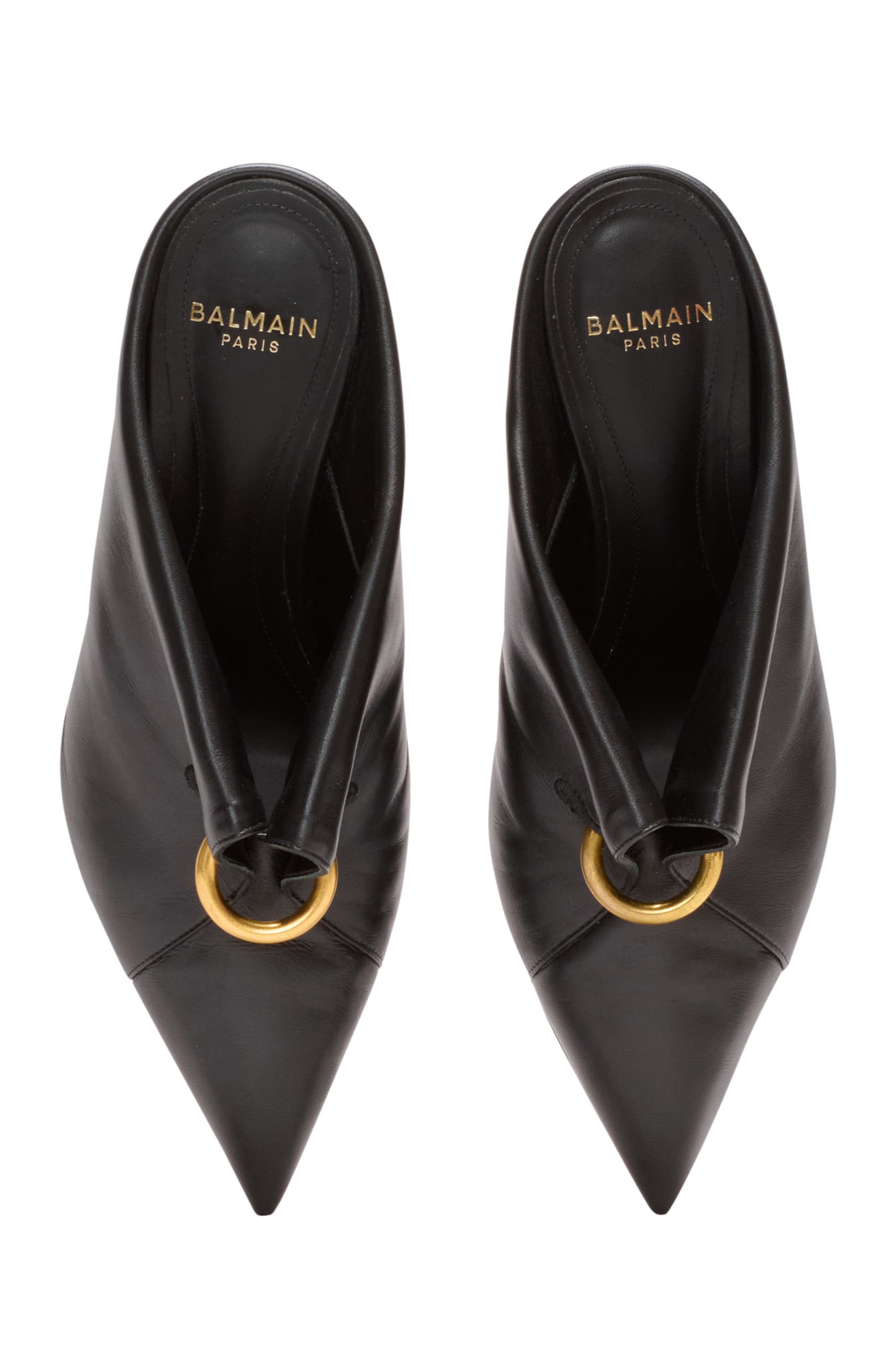 Balmain Lambskin leather mules with front piercing, Alternate, color, Black