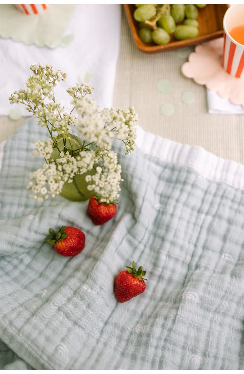 little unicorn Cotton Muslin Baby Quilt, Alternate, color, Blue Rainbow