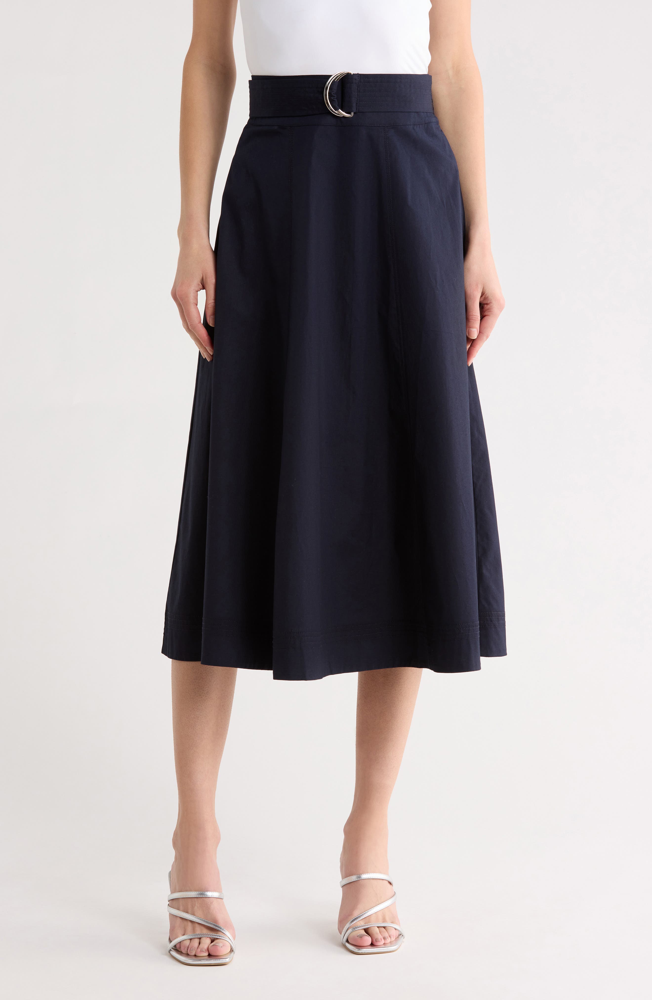 Veronica Beard Facia Belted Poplin A-Line Skirt